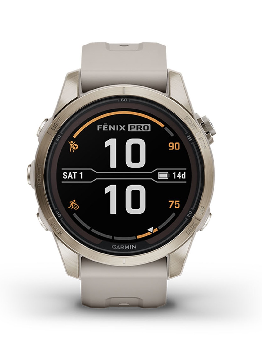 Garmin Fenix 7S Pro Solar horloge 42 mm met saffierglas - voorkant goud