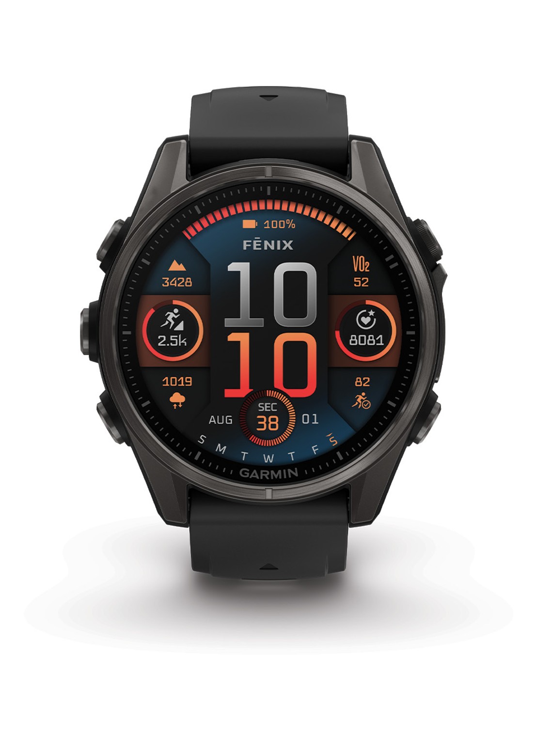 Garmin Fenix 8 43mm, AMOLED, saffier - voorkant metallic