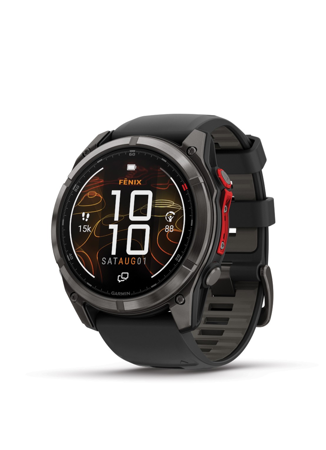 Garmin Fenix 8 Pro Microled LTE smartwatch 51 mm, Saffierglas, Titanium met siliconen band - detail antraciet