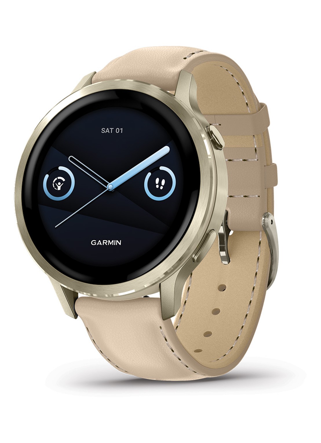 Garmin Venu 4 smartwatch 41 MM, met siliconen en lederen band - voorkant 2 goud