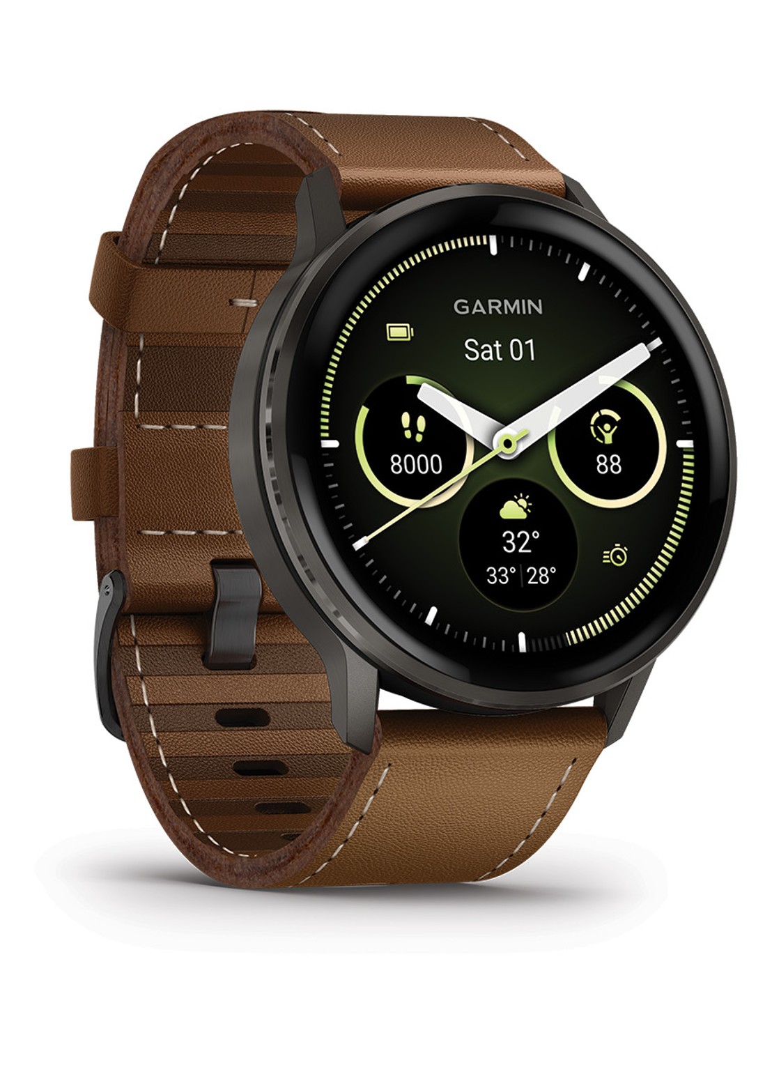 Garmin Venu 4 smartwatch 45 mm, met siliconen en lederen band - detail 3 bruin