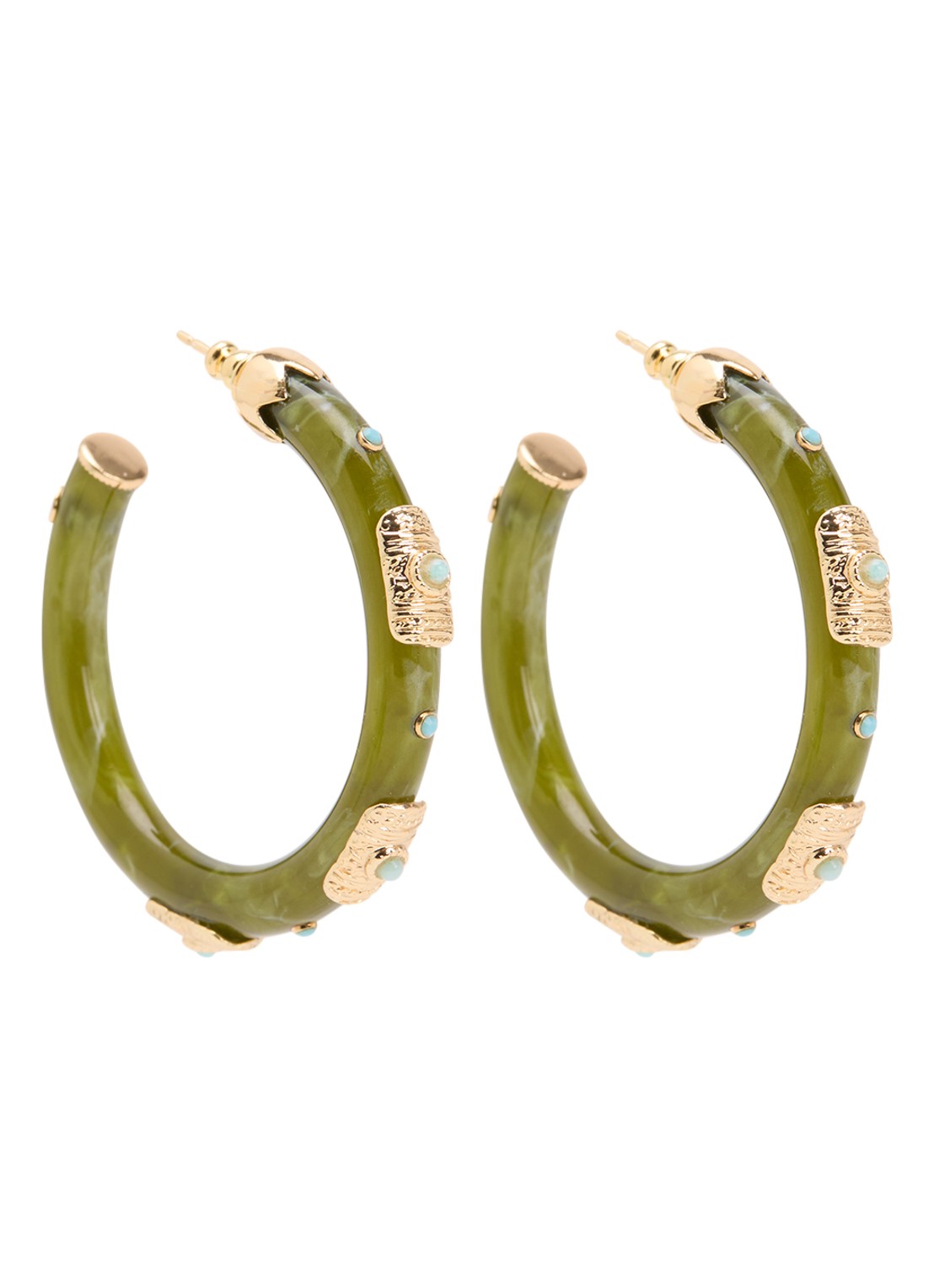 Gas Bijoux Caftan oorringen verguld - voorkant 2 mosgroen
