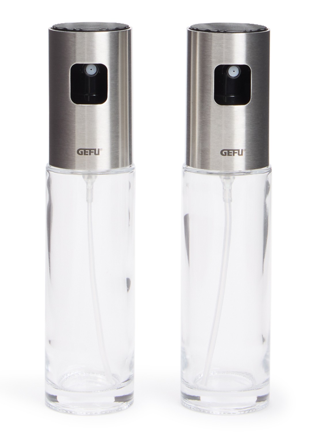 GEFU Neva olie- en azijnspray set van 2 - voorkant zilver