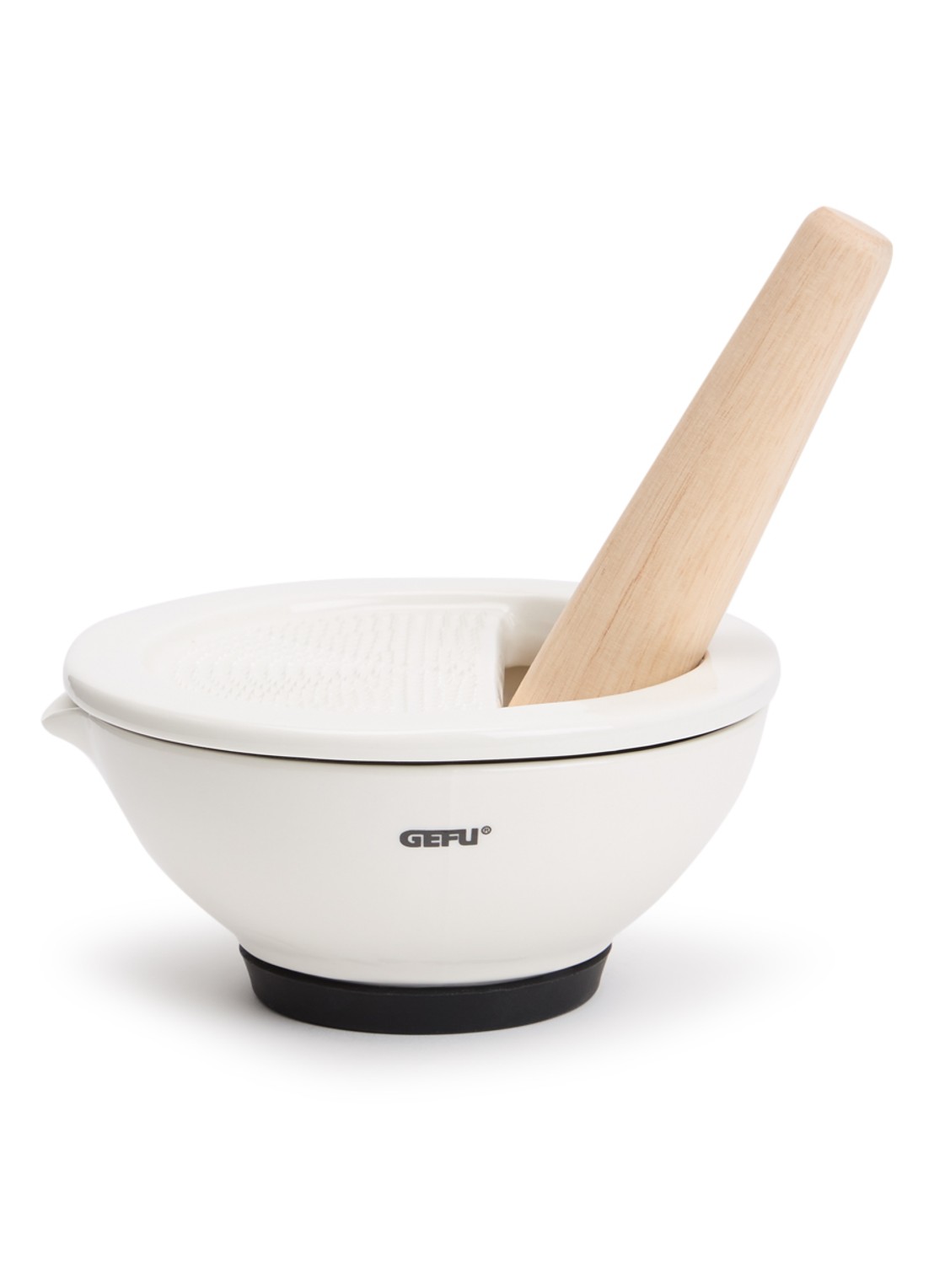 GEFU Suri vijzel met rasp en stamper 13,5 cm - voorkant wit