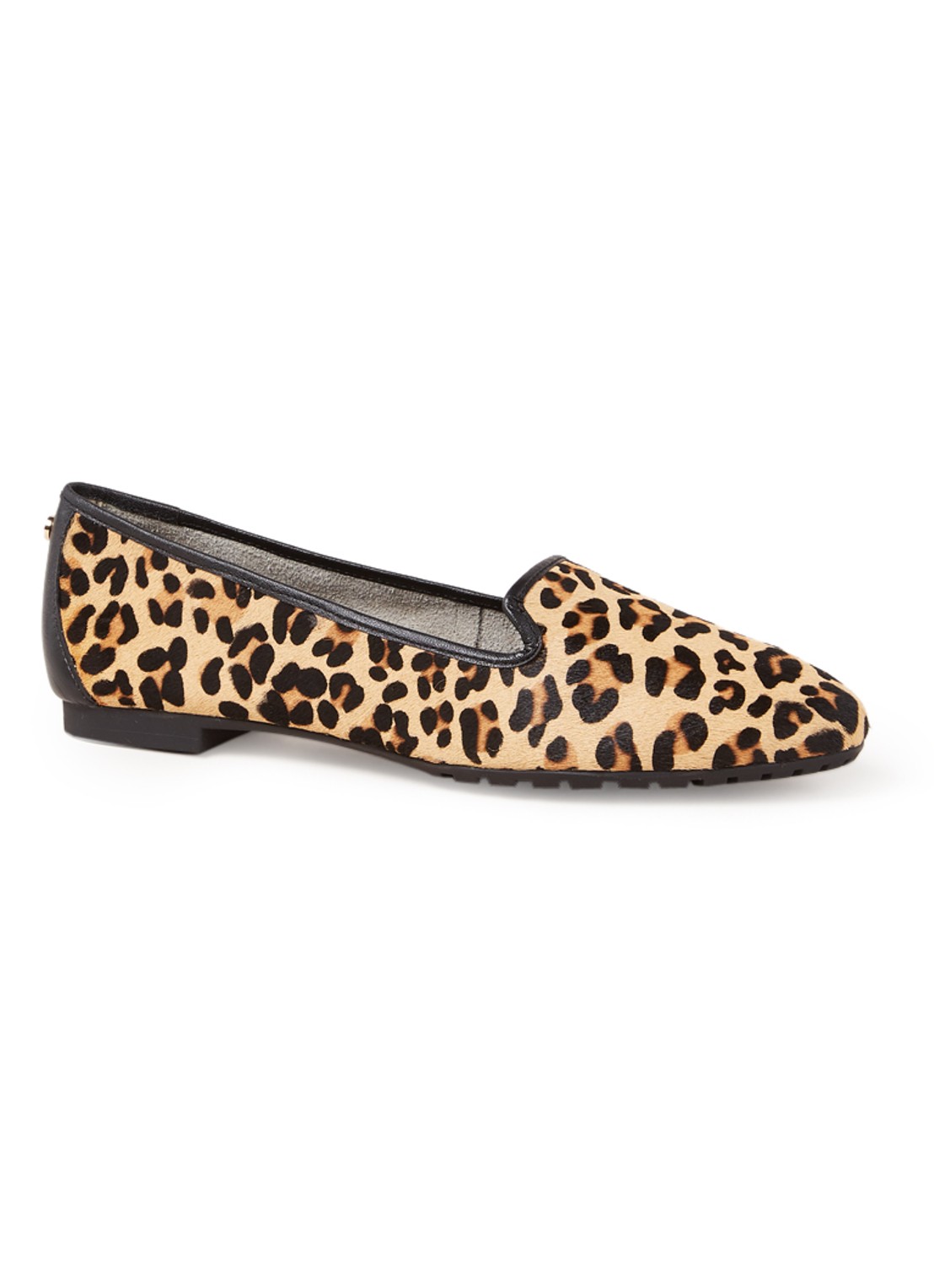 Genevene loafer met ponyhair en luipaardessin - voorkant 4 bruin