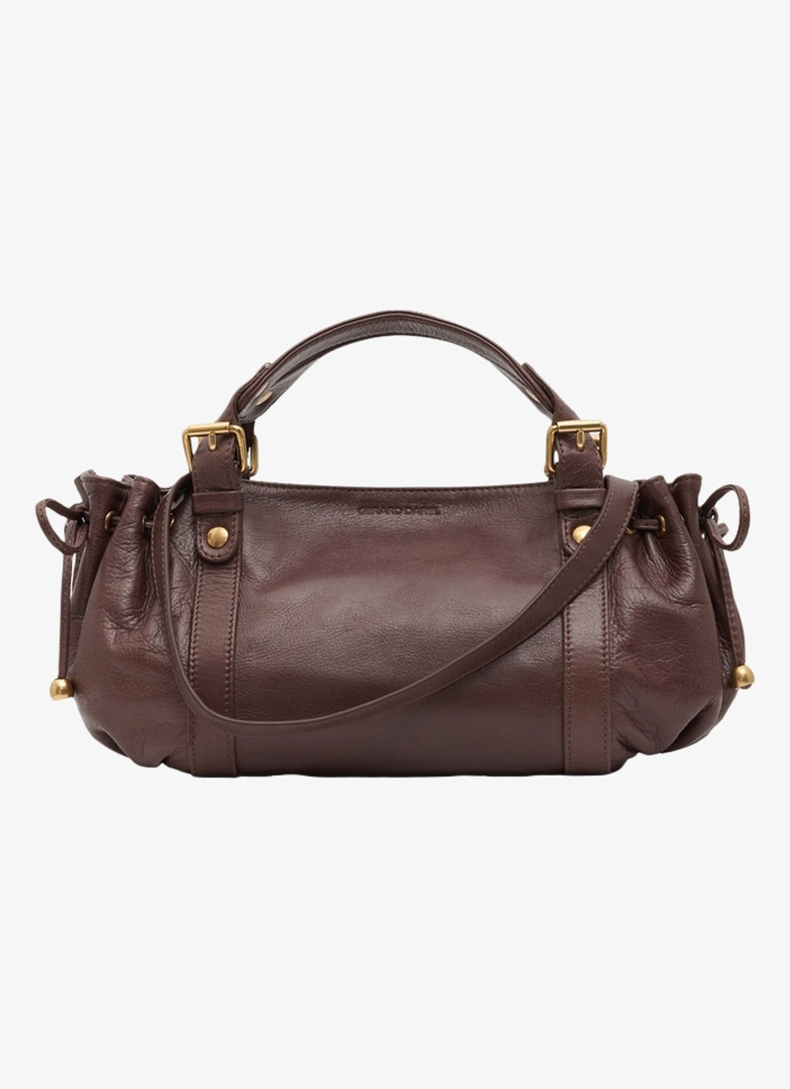 Gerard Darel 12 H mini handtas van leer - voorkant kastanjebruin