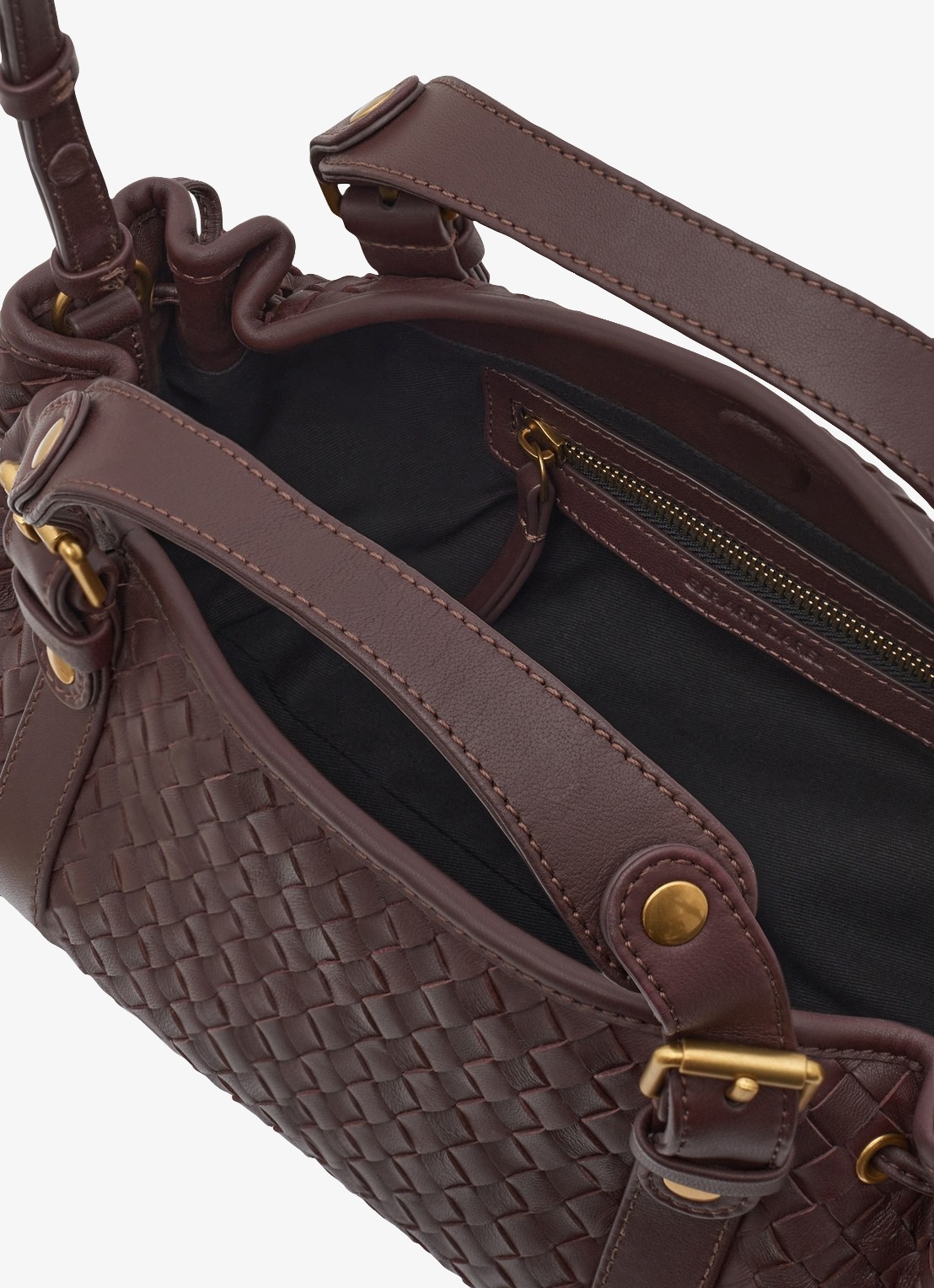 Gerard Darel 12H mini handtas van leer met gevlochten details - detail 3 donkerrood