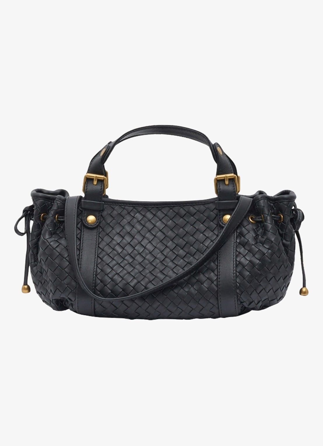 Gerard Darel 12H mini handtas van leer met gevlochten details - voorkant zwart