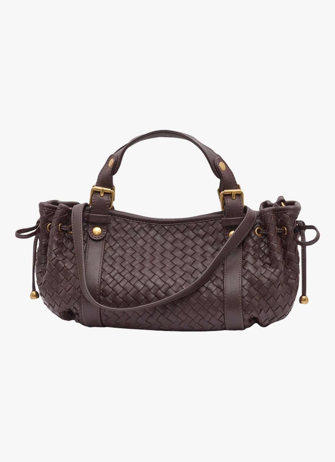 Gerard Darel 12H mini handtas van leer met geweven details - voorkant 3 donkerrood