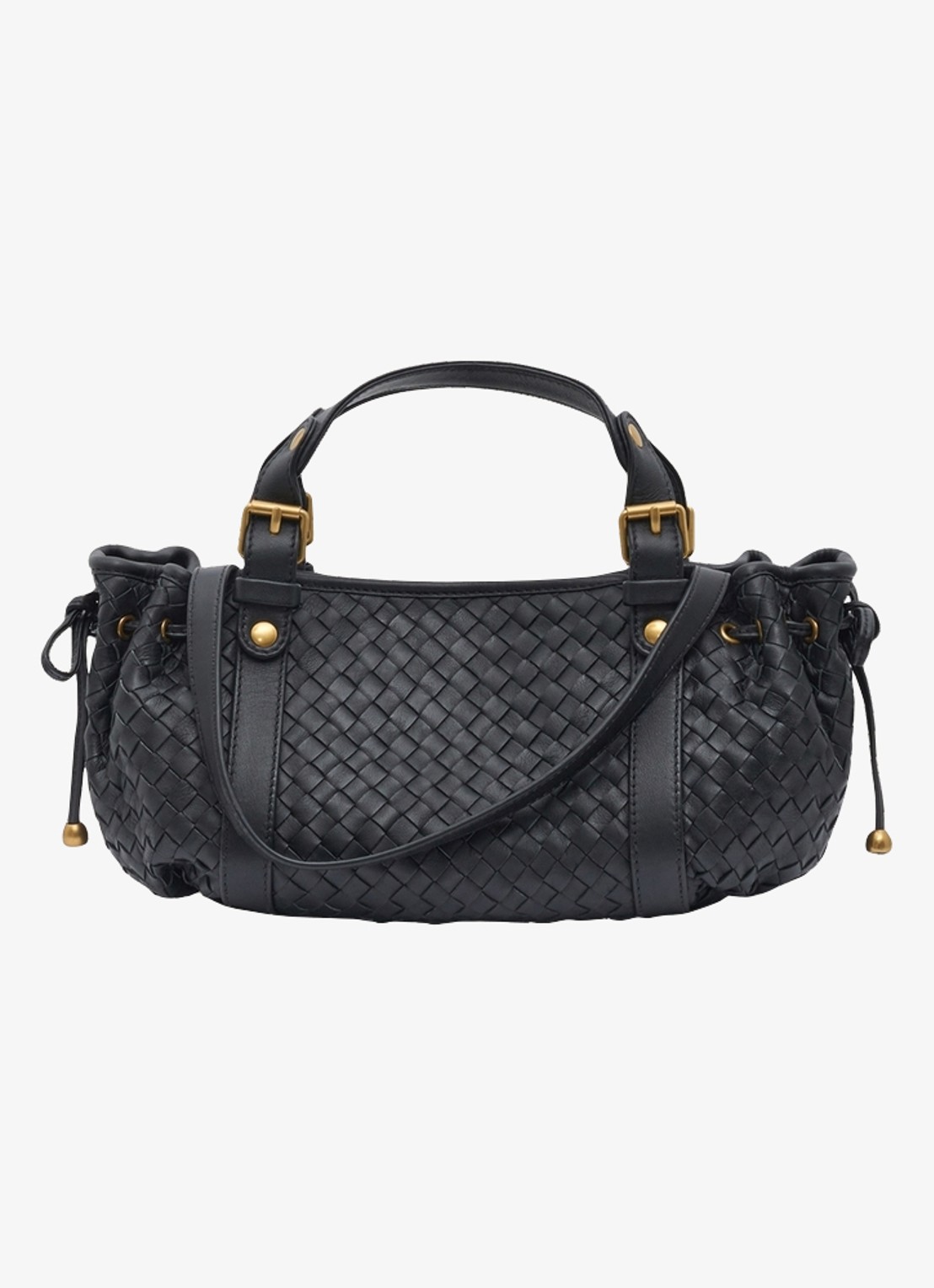Gerard Darel 12H mini handtas van leer met geweven details - voorkant zwart