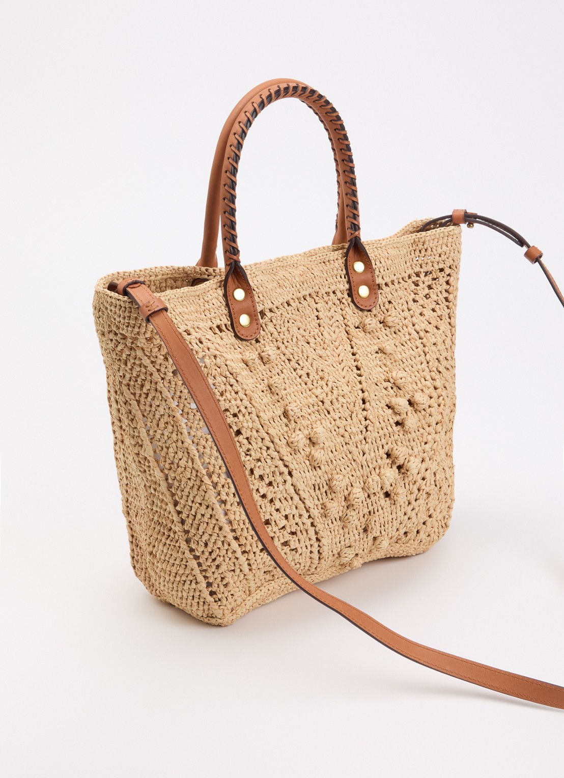Gerard Darel 18H schoudertas van raffia met leren details - achterkant zand