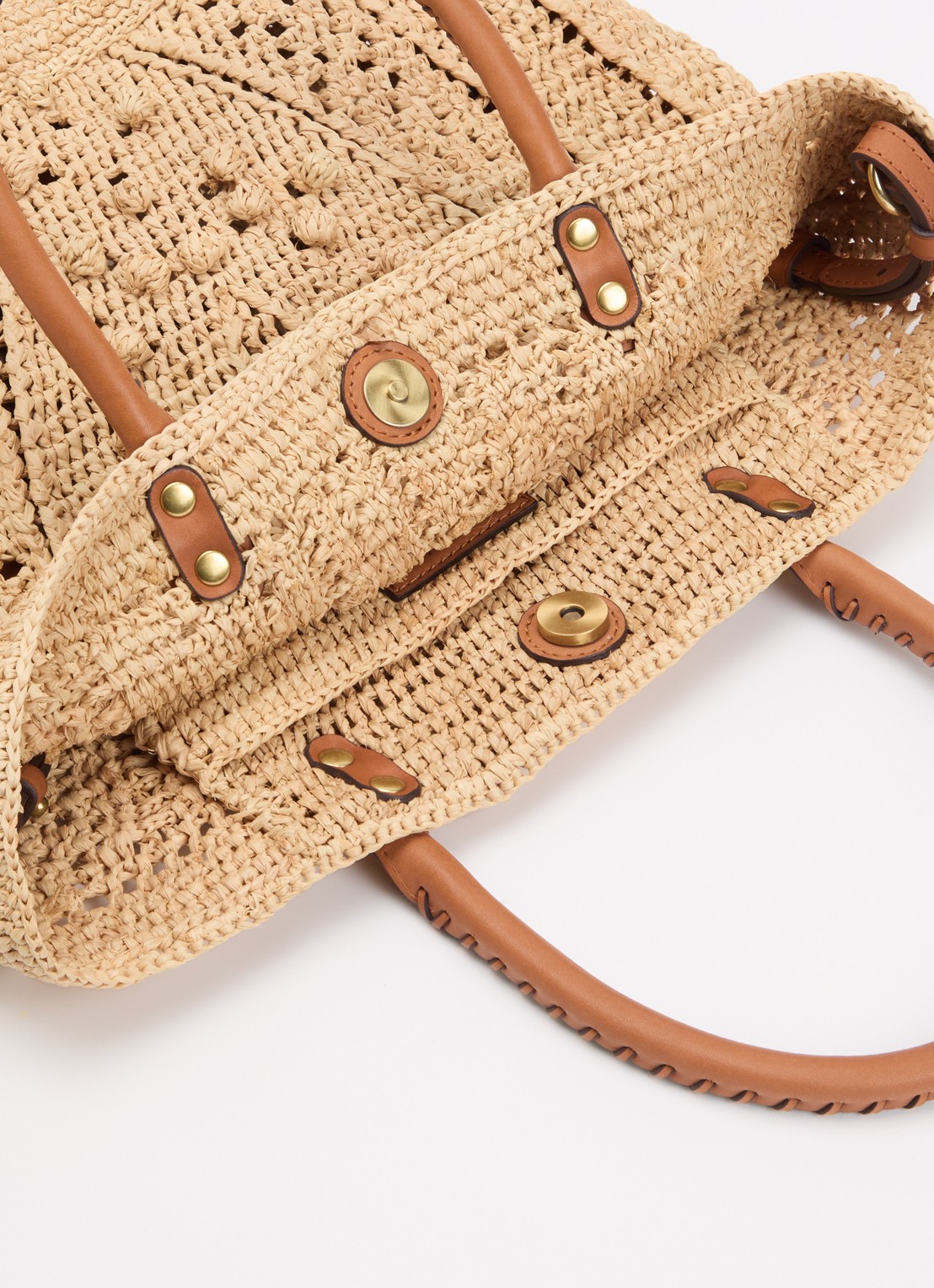 Gerard Darel 18H schoudertas van raffia met leren details - detail 3 zand