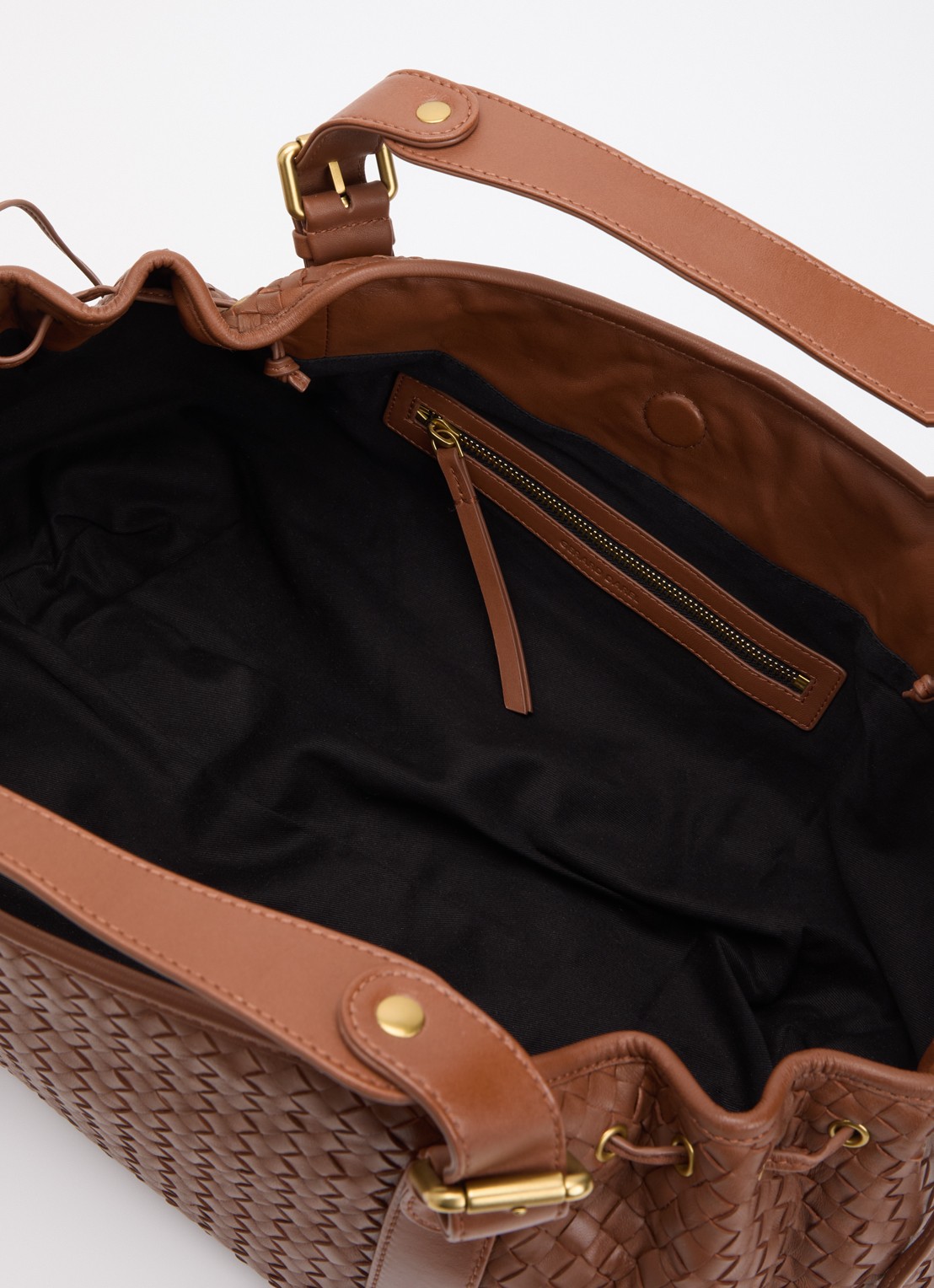 Gerard Darel 24H handtas van leer met gevlochten detail - detail 3 bruin