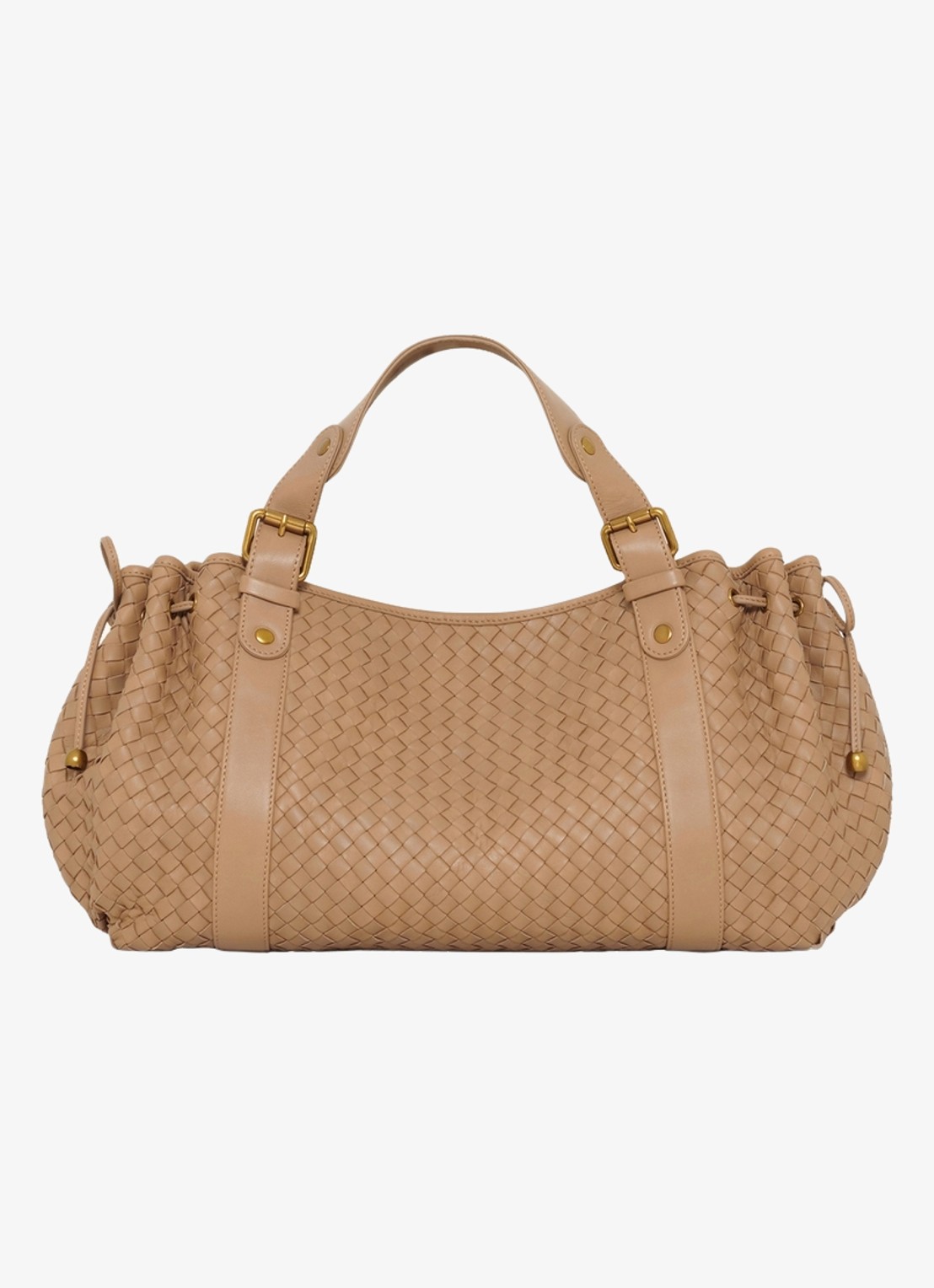 Gerard Darel 24H handtas van leer met gevlochten detail - voorkant camel