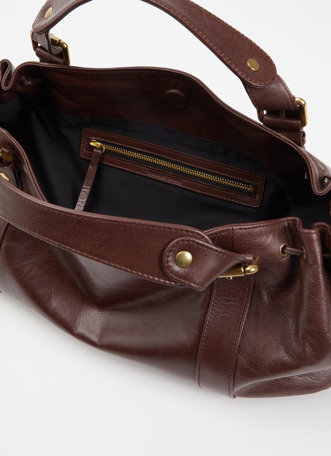 Gerard Darel 24H handtas van leer - detail donkerbruin