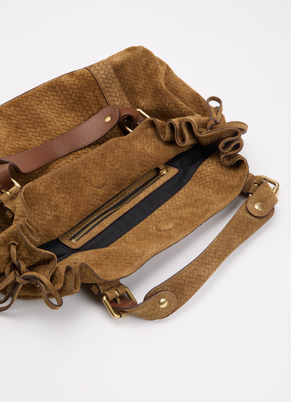 Gerard Darel 24H handtas van suède - detail 2 cognac