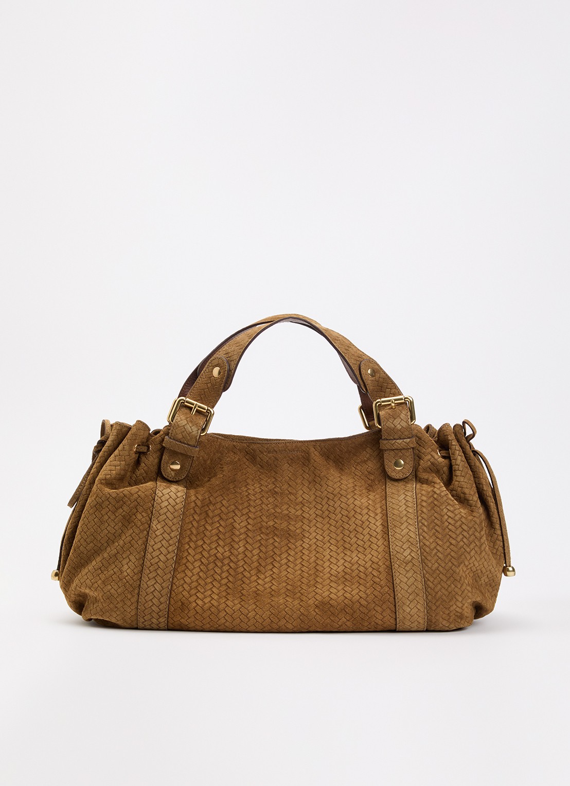 Gerard Darel 24H handtas van suède - voorkant cognac