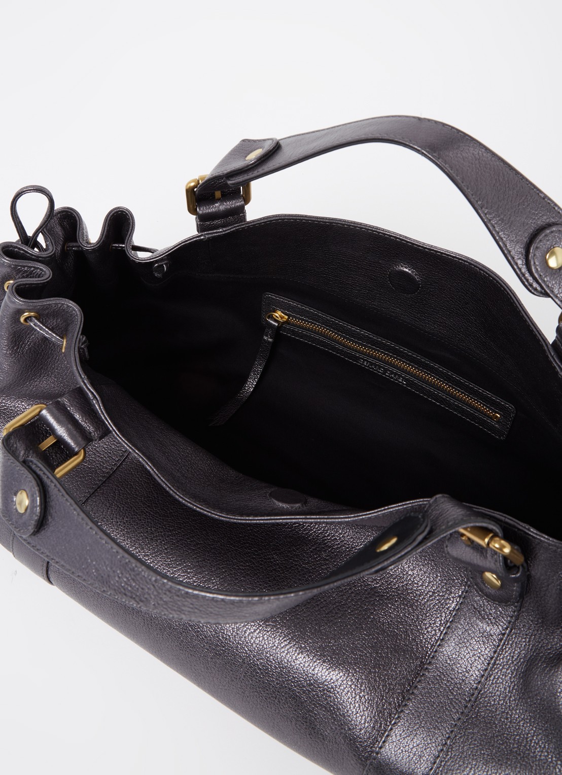 Gerard Darel 24H schoudertas van leer met metallic finish - detail antraciet