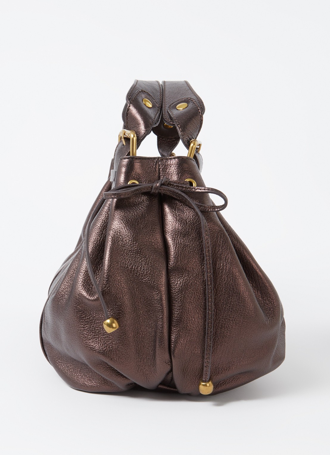 Gerard Darel 24H schoudertas van leer met metallic finish - detail 3 kastanjebruin