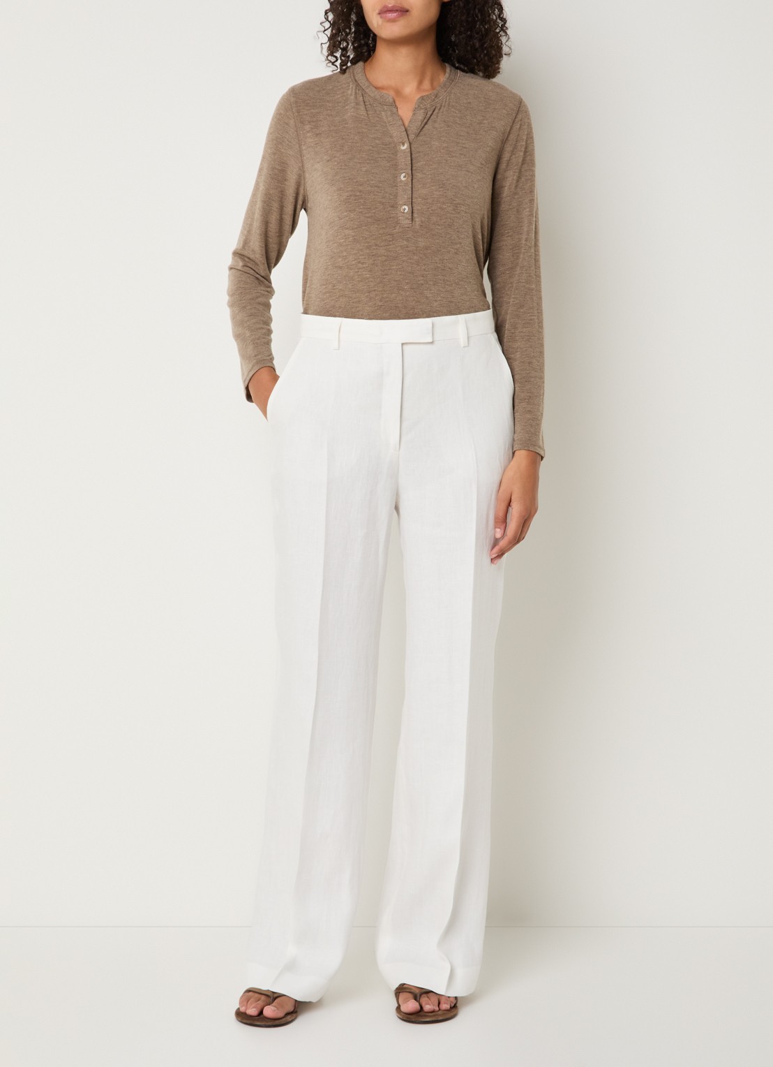 Gerard Darel Abelle high waist loose fit broek van linnen - voorkant 4 gebroken wit