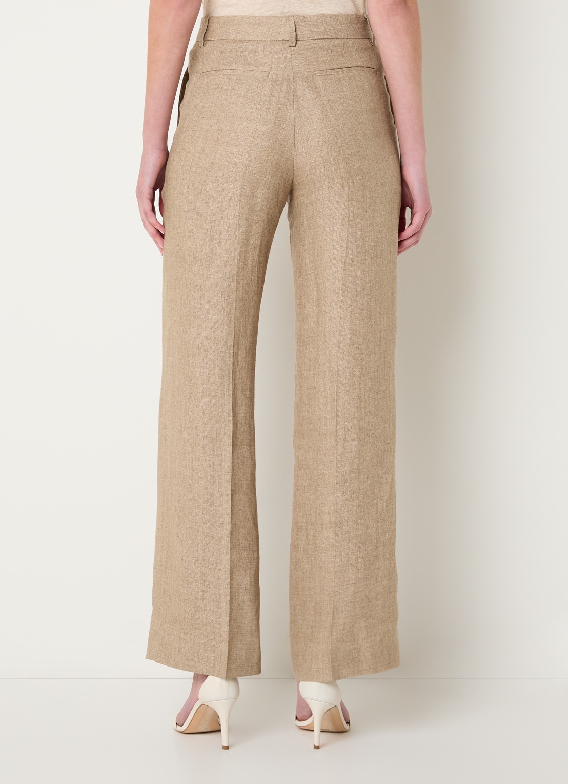 Gerard Darel Abigail high waist straight fit pantalon van linnen met steekzakken - achterkant 4 donkerbeige