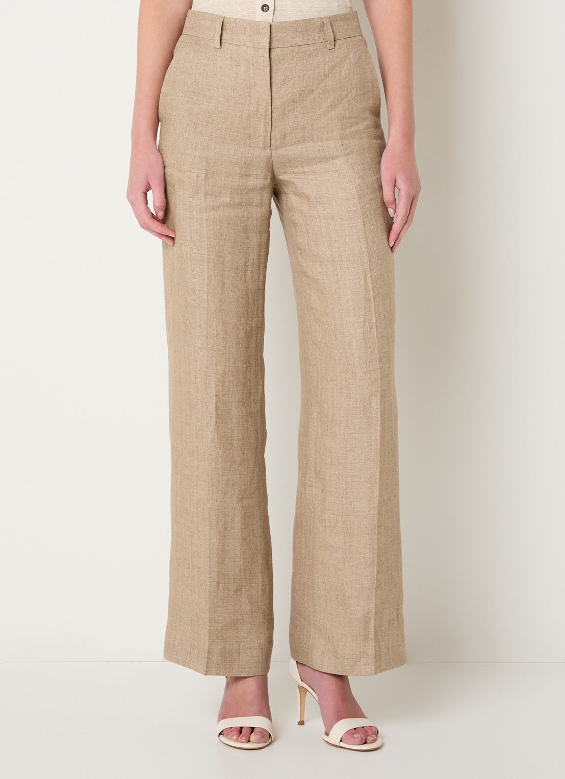 Gerard Darel Abigail high waist straight fit pantalon van linnen met steekzakken - detail 6 donkerbeige