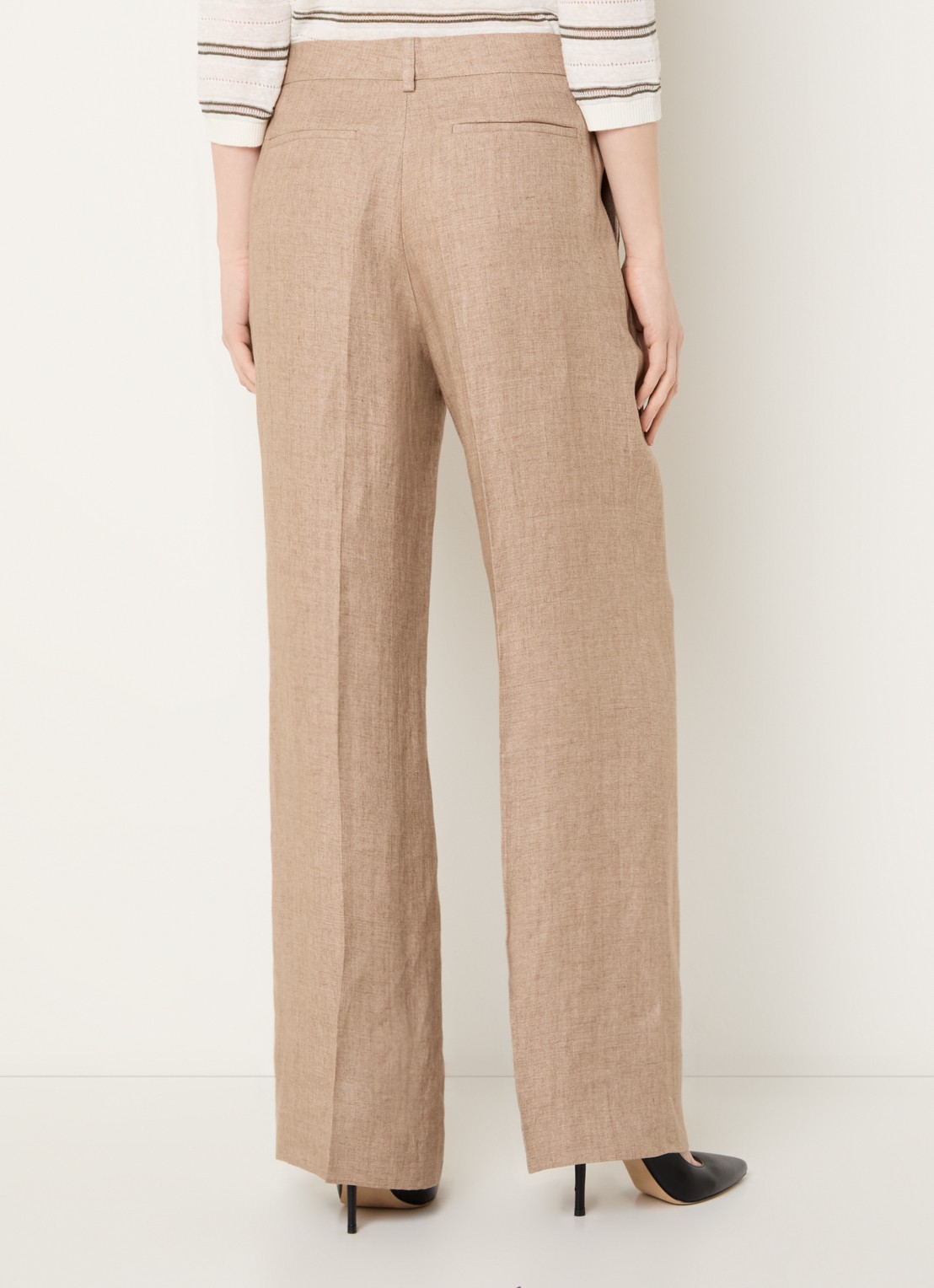 Gerard Darel Abigail high waist straight fit pantalon van linnen met steekzakken - achterkant 5 donkerbeige