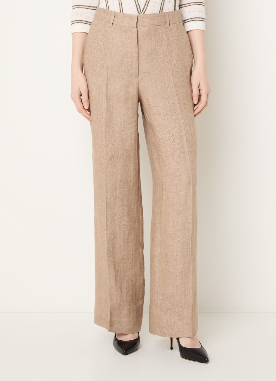Gerard Darel Abigail high waist straight fit pantalon van linnen met steekzakken - detail 7 donkerbeige