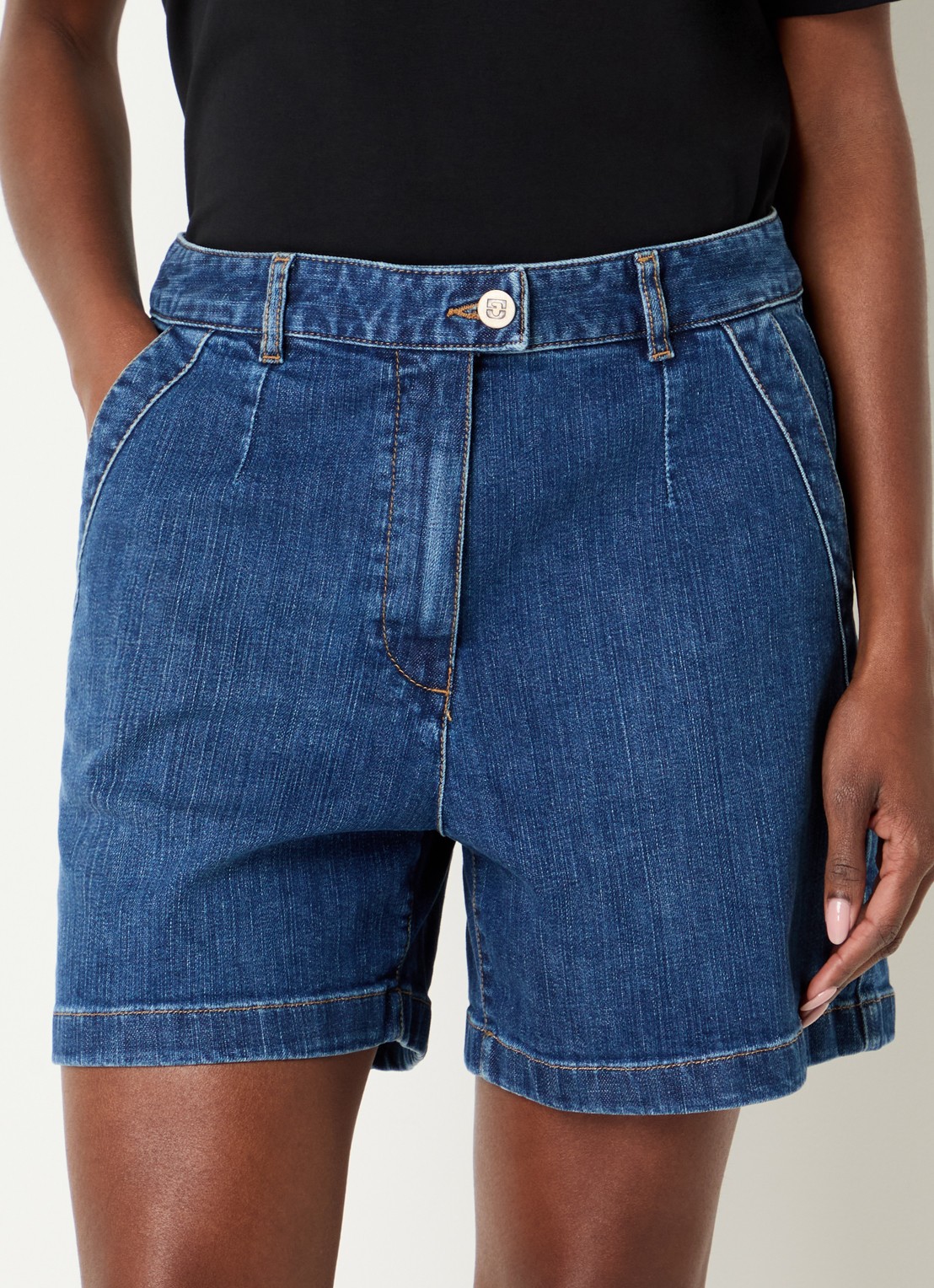 Gerard Darel Adelia high waist wide leg korte broek van denim - detail 4 indigo