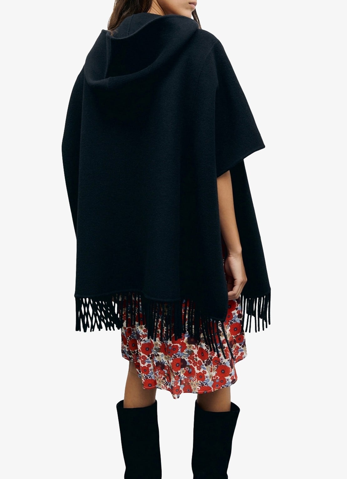 Gerard Darel Ady cape in wolblend met franjes - detail 3 zwart