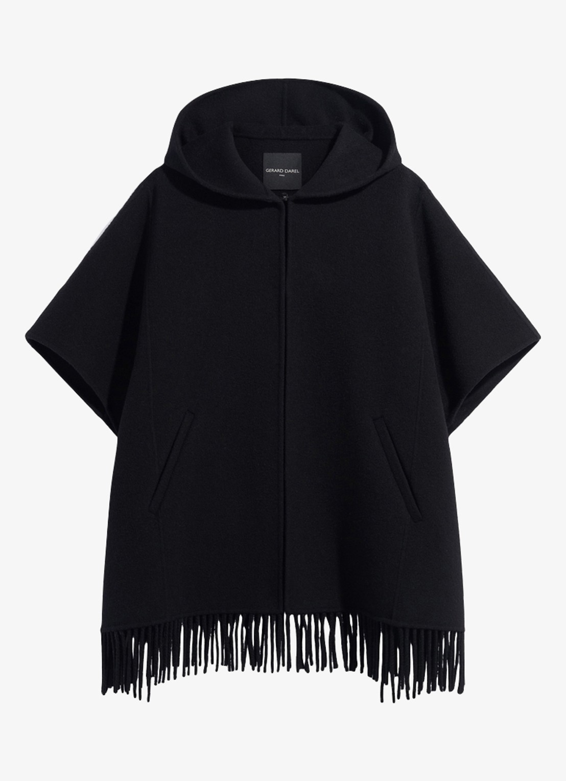 Gerard Darel Ady cape in wolblend met franjes - voorkant 5 zwart