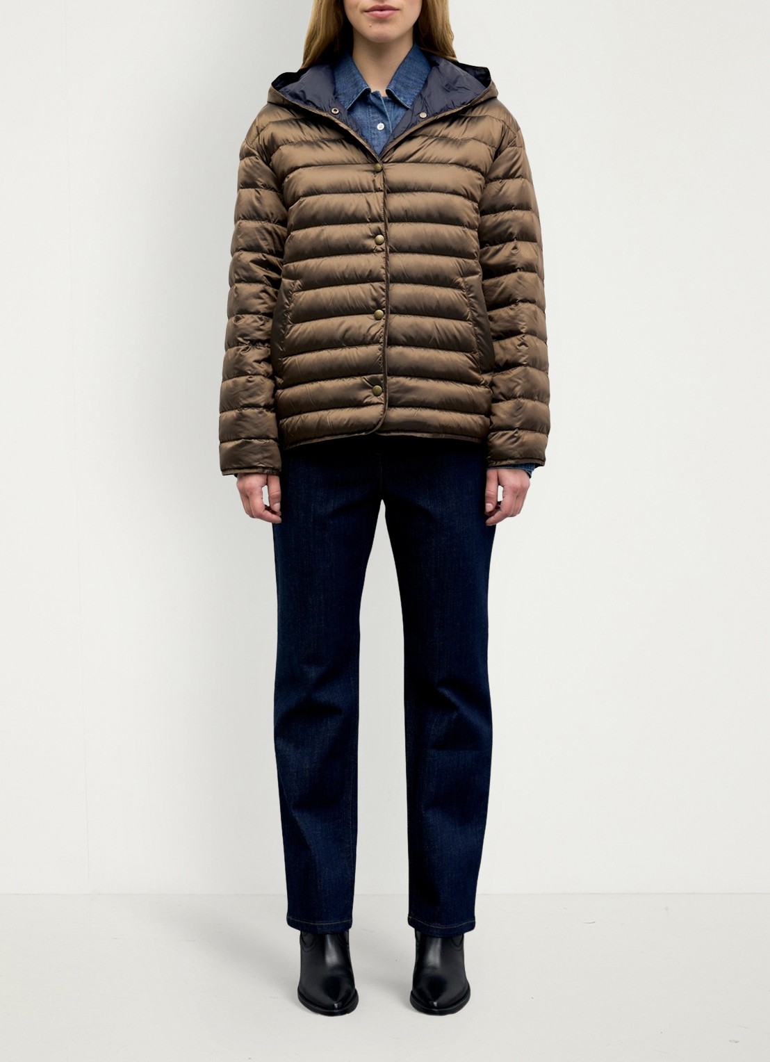 Gerard Darel Afra reversible gewatteerd jack met capuchon - voorkant 2 bruin