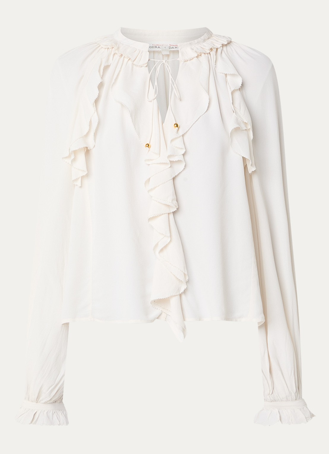 Gerard Darel Agnella blouse met ruches en ballonmouw - voorkant creme