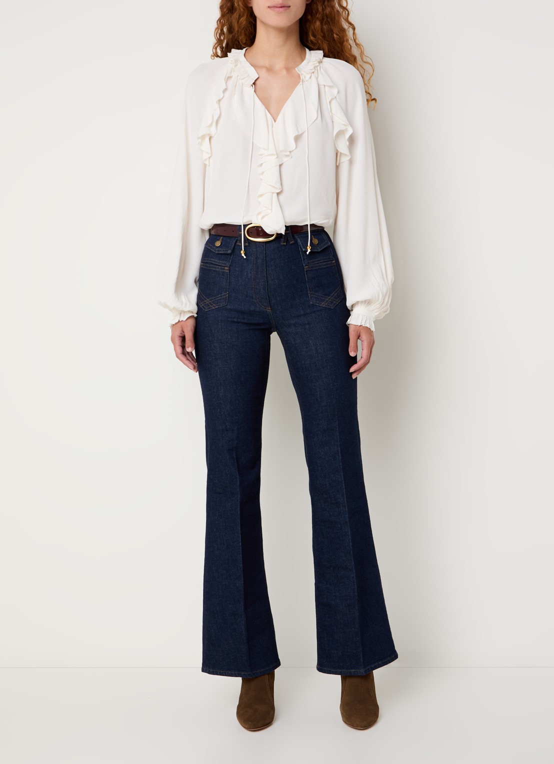 Gerard Darel Agnella blouse met ruches en ballonmouw - voorkant 2 creme