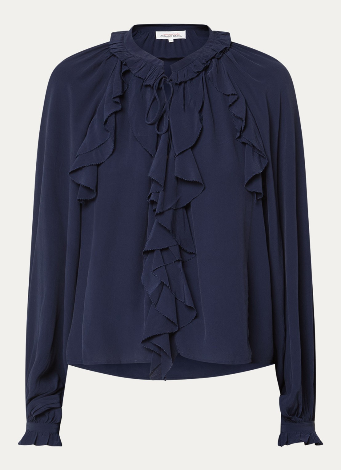 Gerard Darel Agnella blouse met ruches en ballonmouw - voorkant 3 donkerblauw