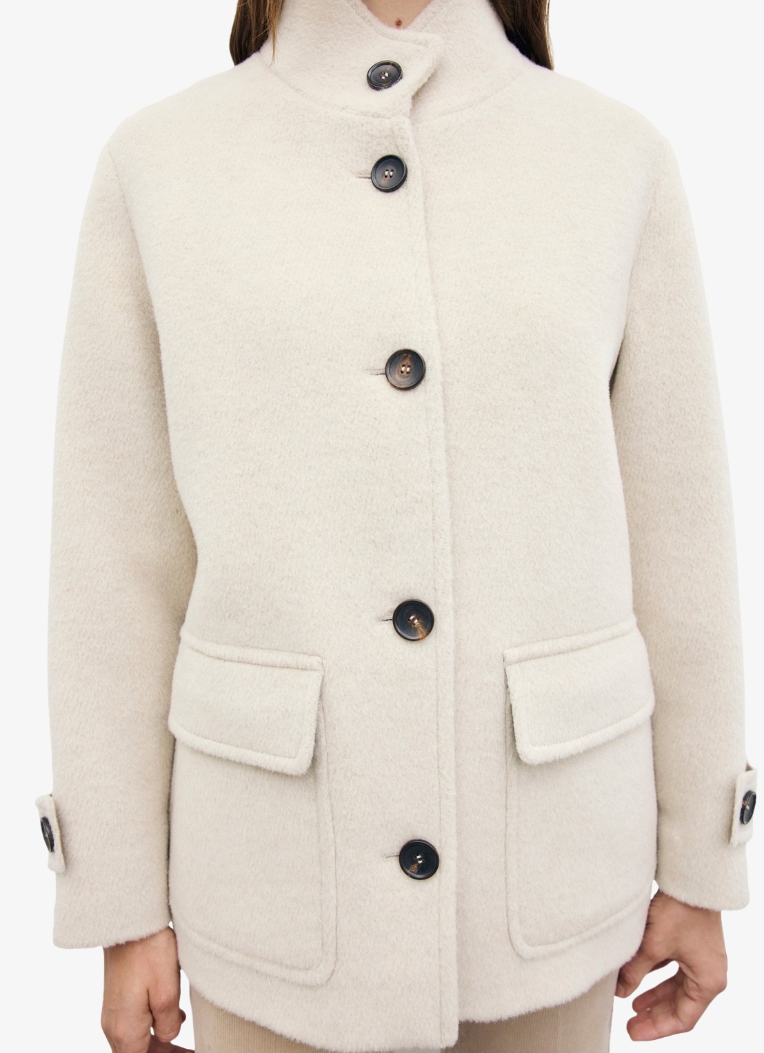 Gerard Darel Alay korte mantel in wolblend met klepzakken - detail 3 gebroken wit