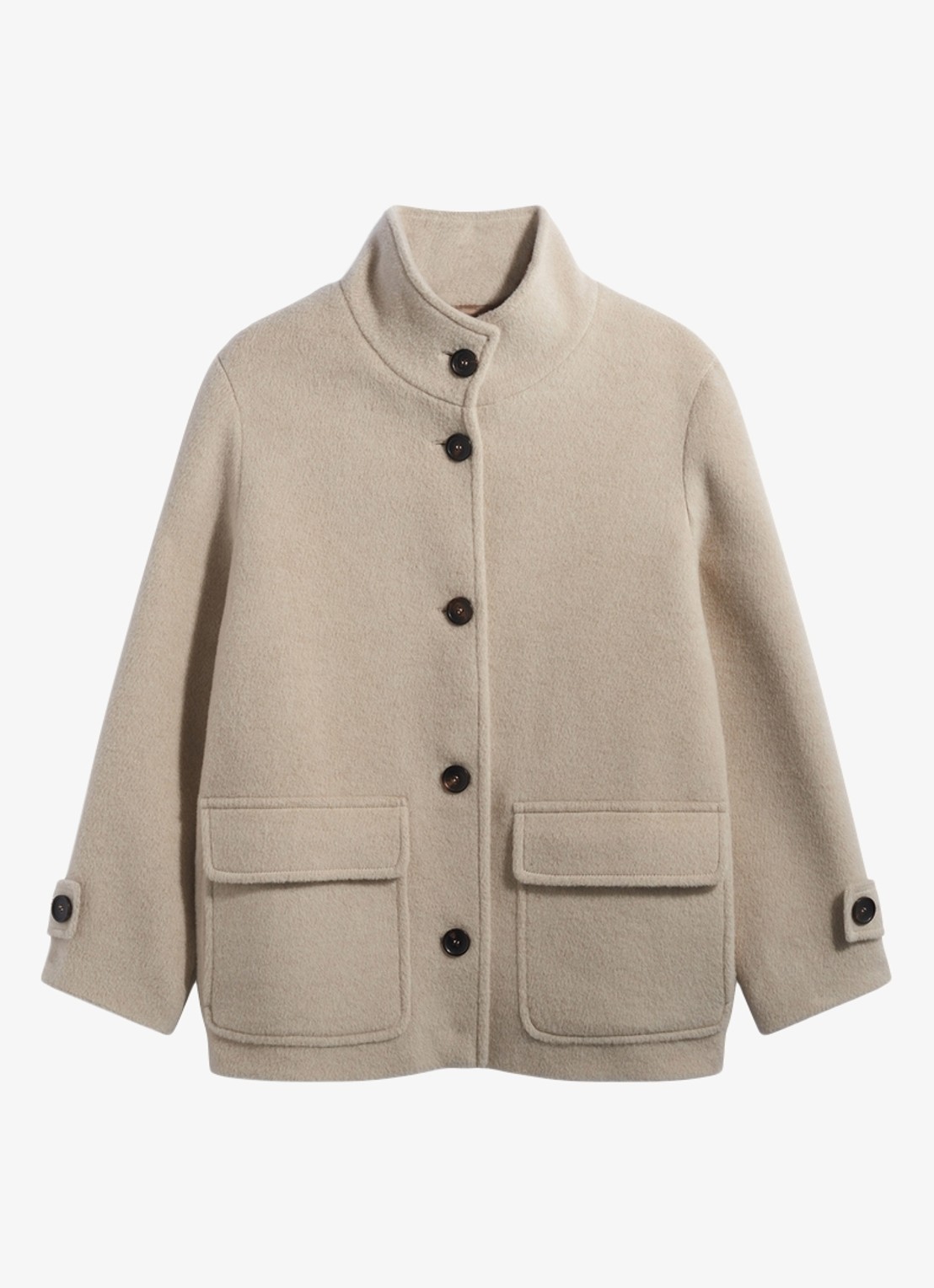 Gerard Darel Alay korte mantel in wolblend met klepzakken - voorkant 4 gebroken wit