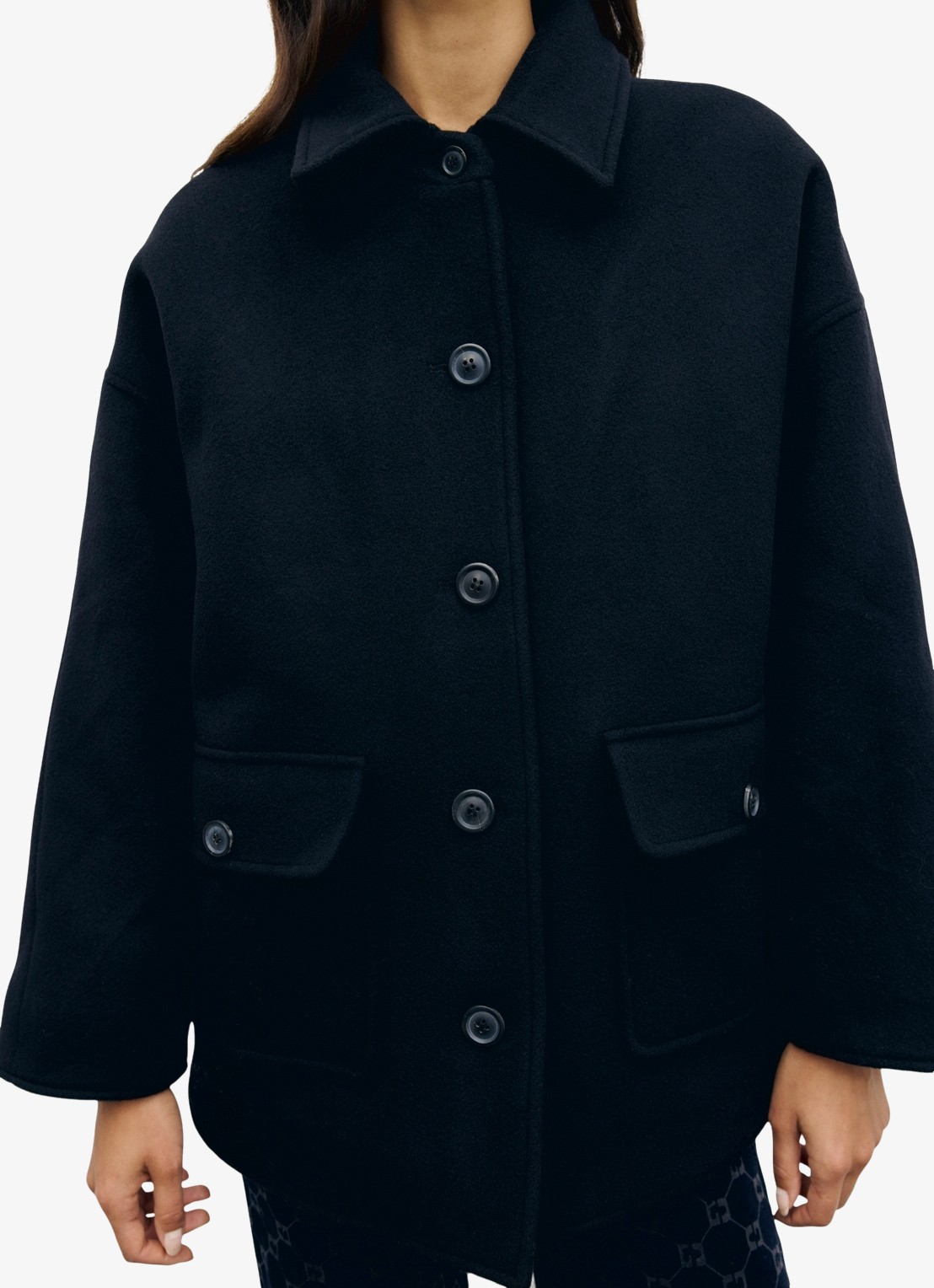 Gerard Darel Alee korte mantel in wolblend met klepzakken - detail 4 zwart