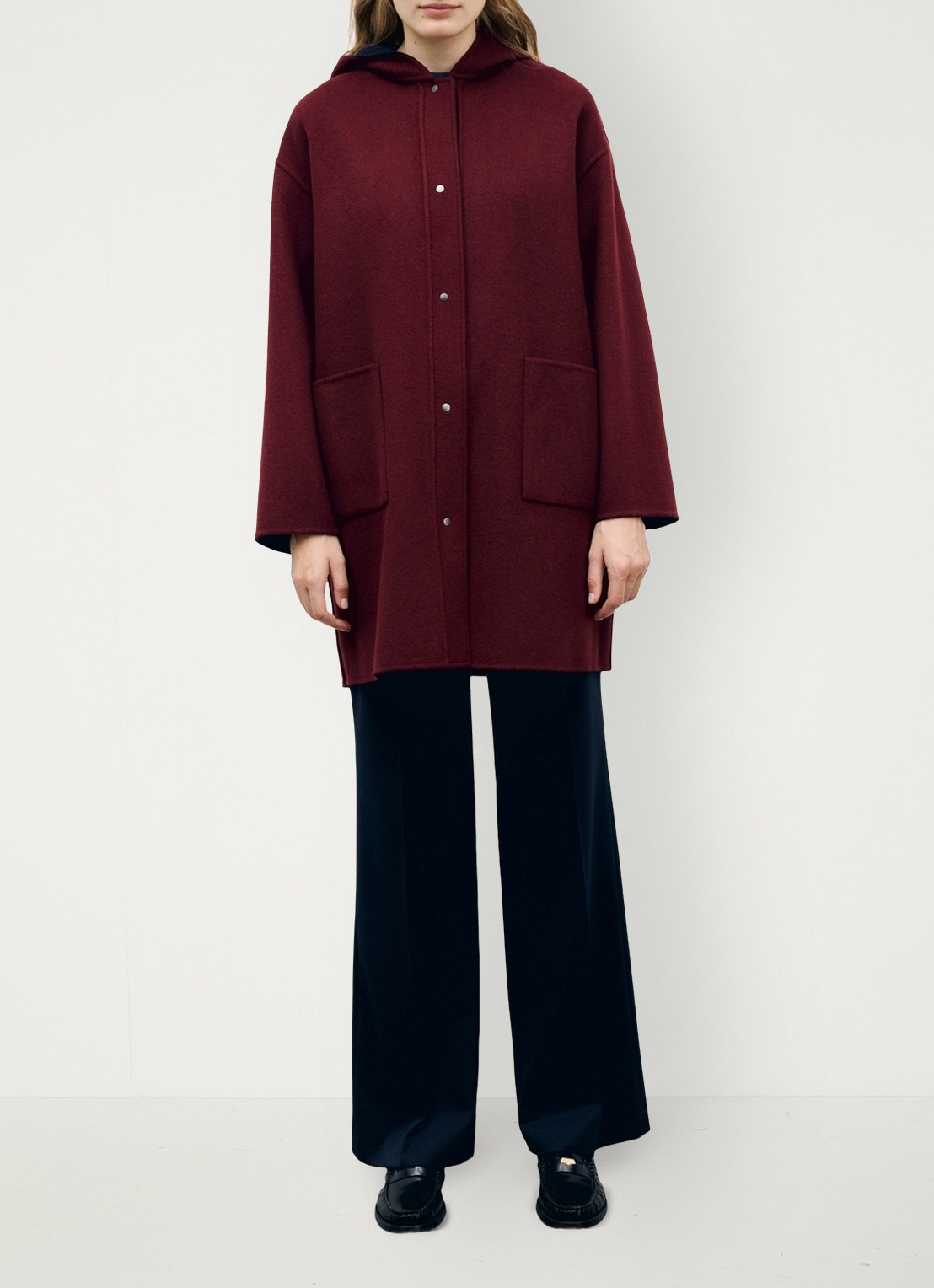 Gerard Darel Aley reversible mantel van wol met capuchon - voorkant 3 blauw