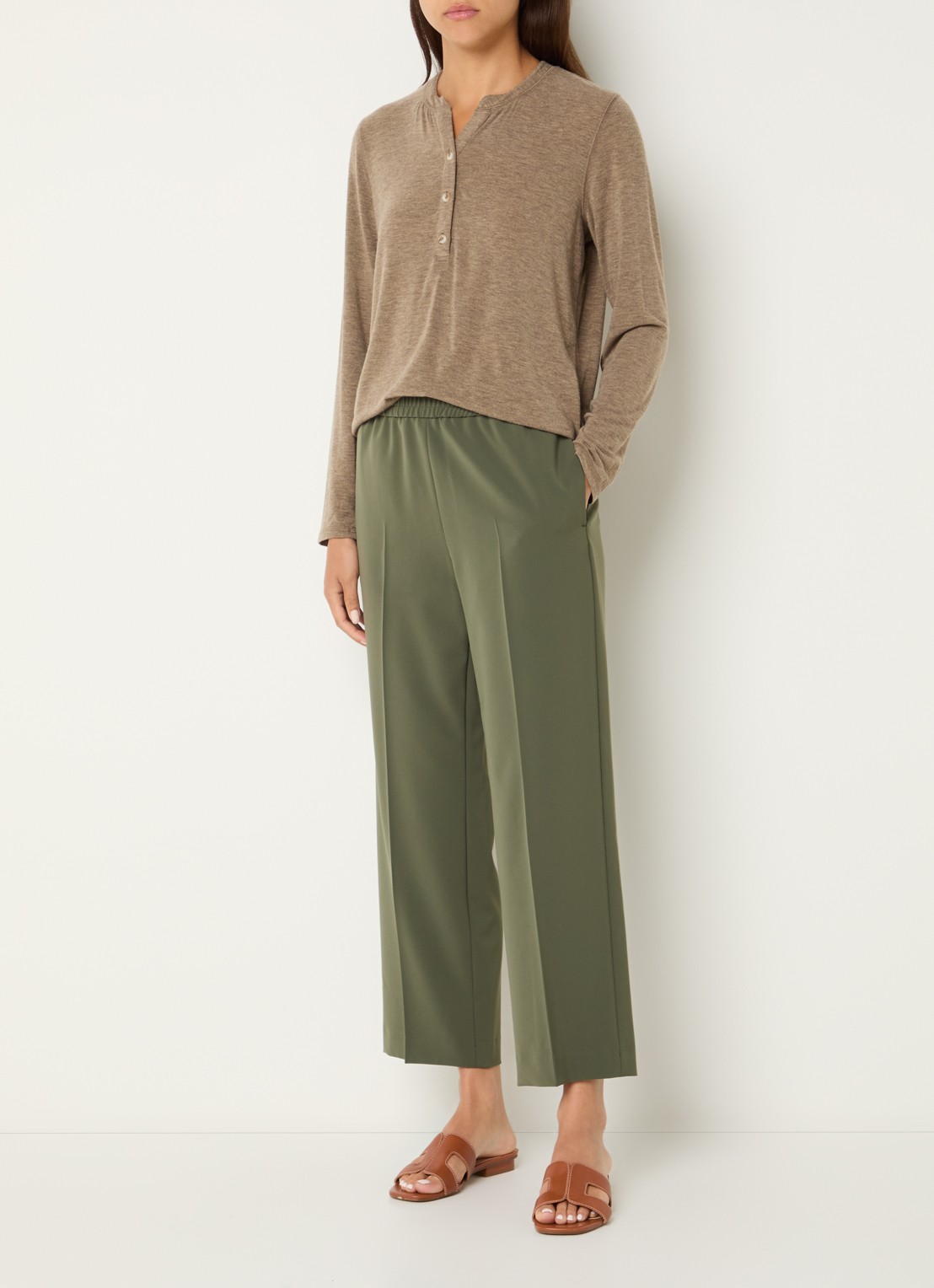 Gerard Darel Aliette high waist straight fit cropped pantalon met steekzakken - voorkant 2 mosgroen