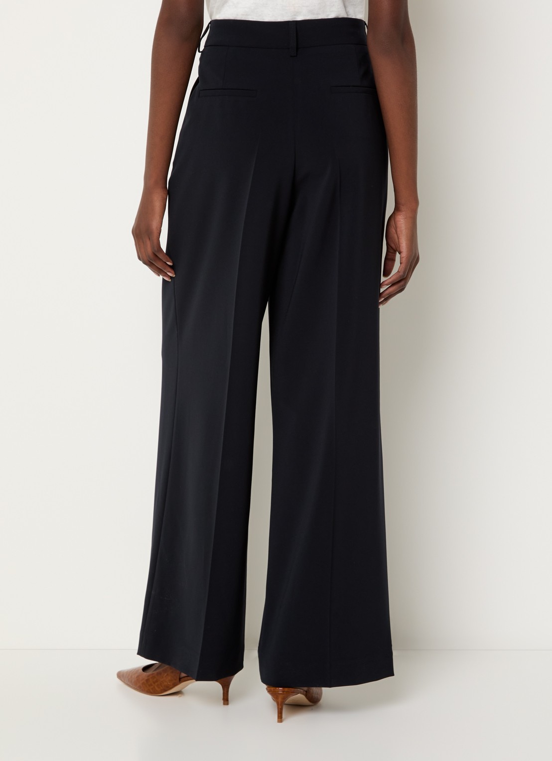 Gerard Darel Alissia high waist wide fit pantalon met steekzakken - achterkant donkerblauw