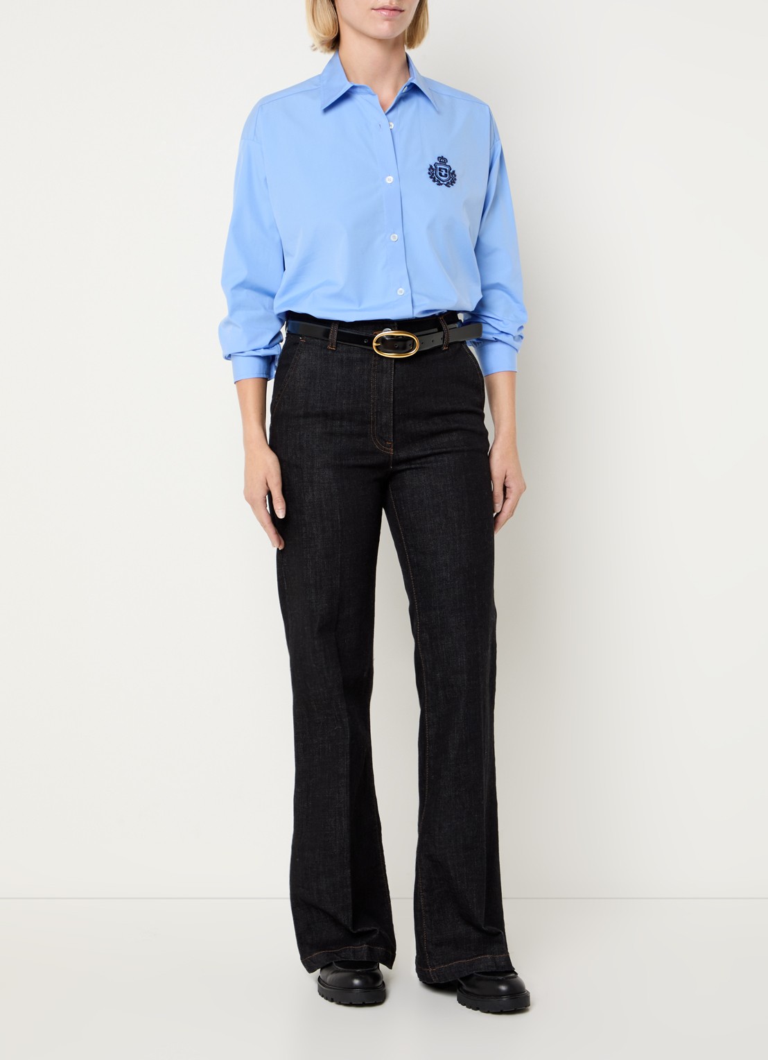 Gerard Darel Alix blouse met borduring - voorkant 3 blauwgrijs