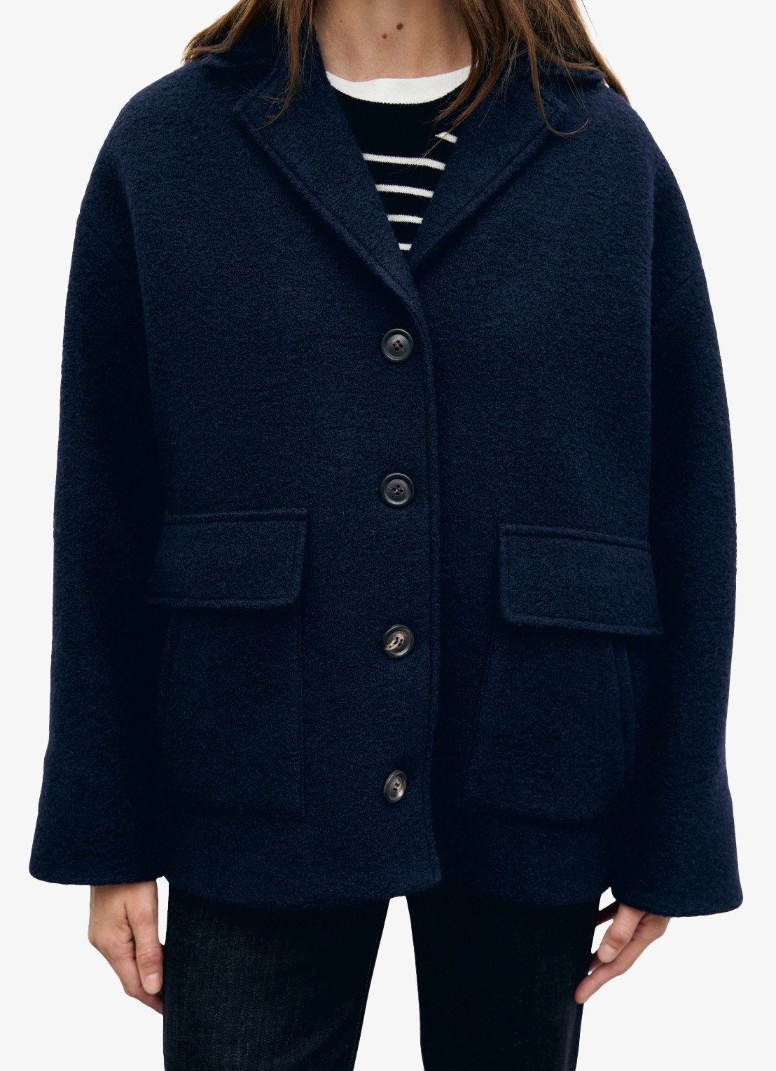 Gerard Darel Alon korte mantel van scheerwol met klepzakken - detail 3 blauw