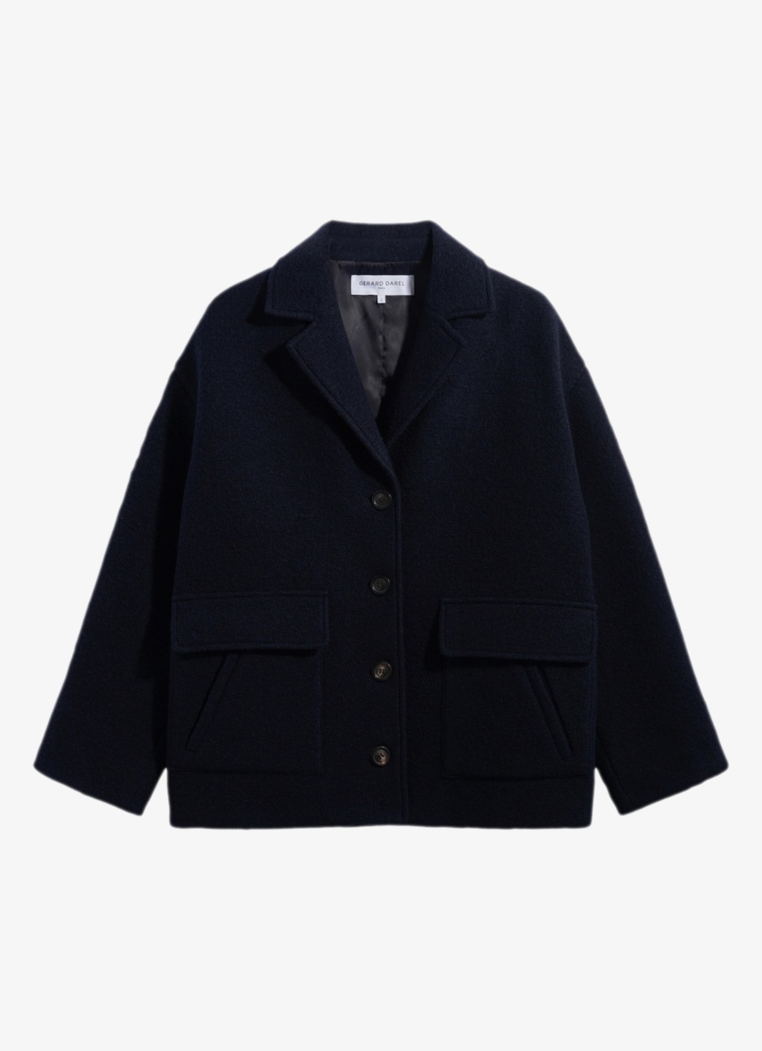 Gerard Darel Alon korte mantel van scheerwol met klepzakken - voorkant 4 blauw