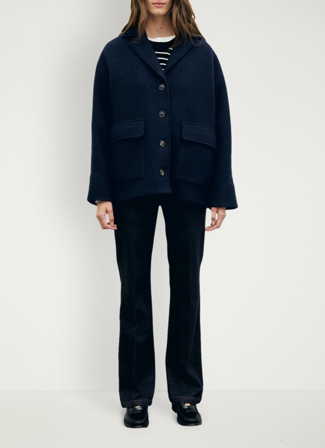 Gerard Darel Alon korte mantel van scheerwol met klepzakken - voorkant 5 blauw