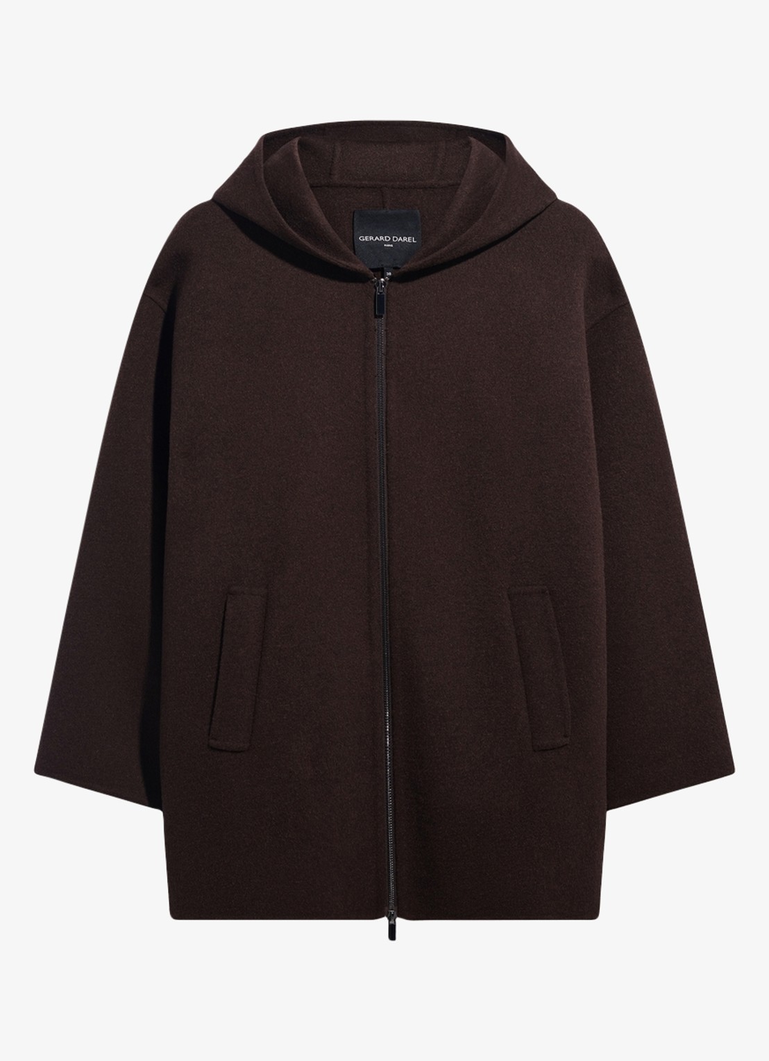 Gerard Darel Alva jas van wol met capuchon - voorkant donkerbruin