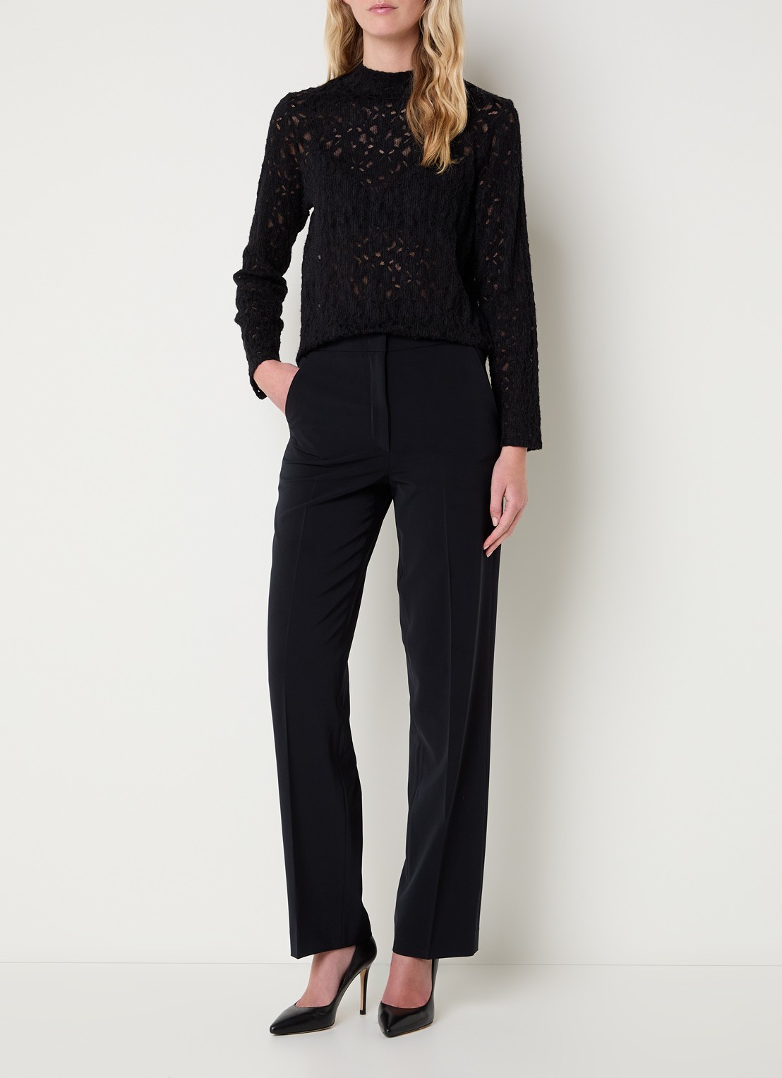 Gerard Darel Alycia high waist straight fit pantalon met steekzakken - voorkant 6 donkerblauw