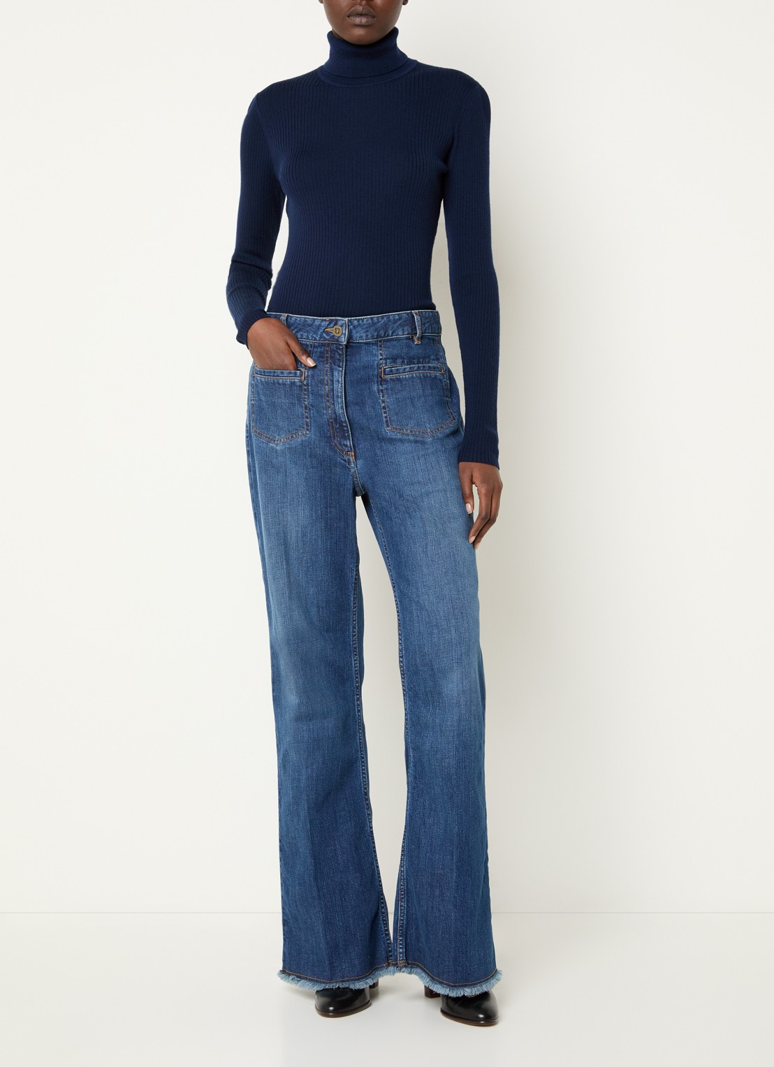 Gerard Darel Amandie high waist wide leg jeans met medium wassing - voorkant 4 indigo