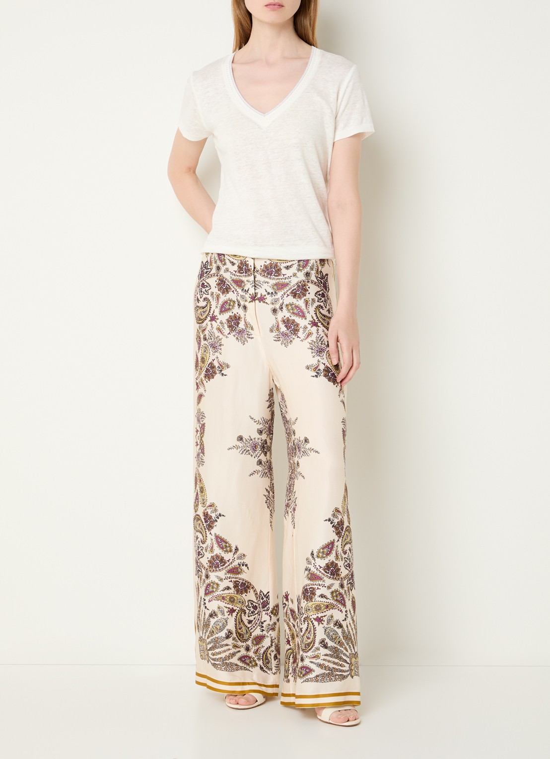 Gerard Darel Amanya high waist loose fit broek met print - voorkant 2 beige