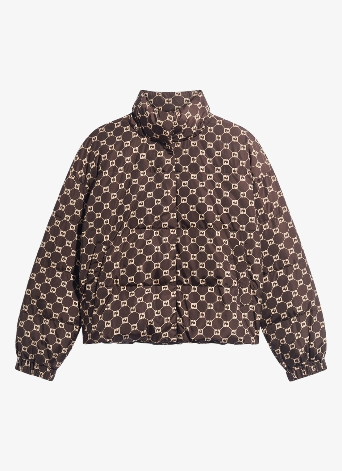 Gerard Darel Amar puffer jack met monogram dessin - voorkant 4 bruin
